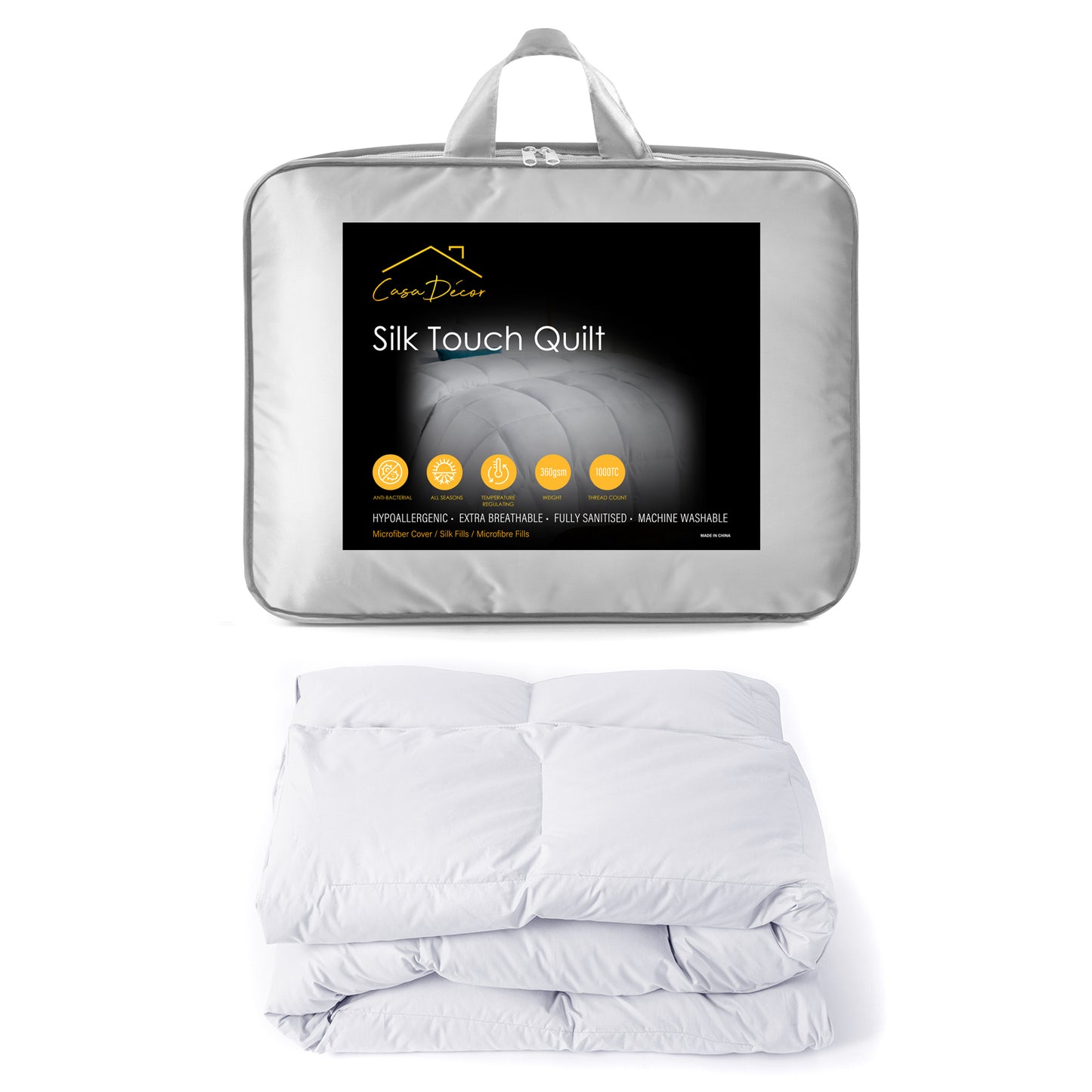 Casa Decor Silk Touch Quilt 360GSM All Seasons Antibacterial Hypoallergenic - King - White