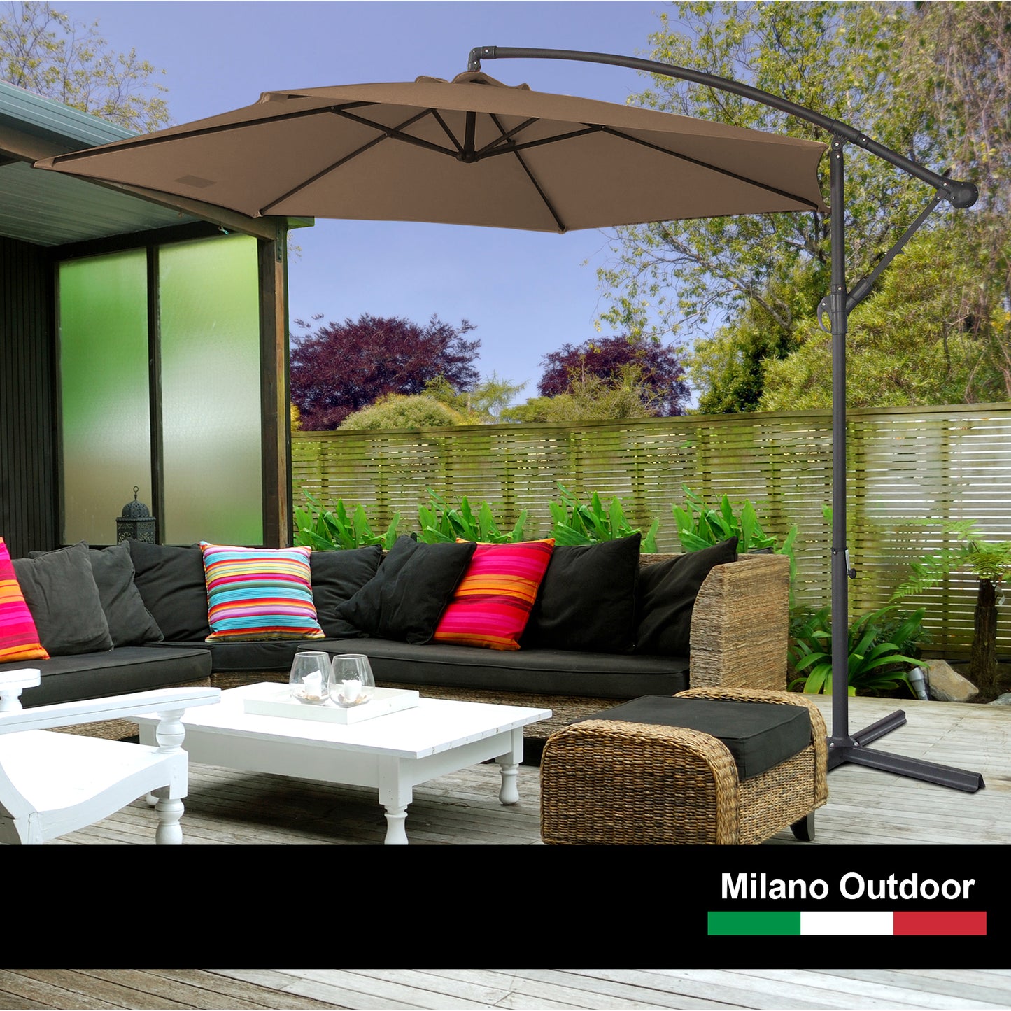 Milano Outdoor 3 Metre Cantilever Umbrella UV Sunshade Garden Patio Deck - Latte