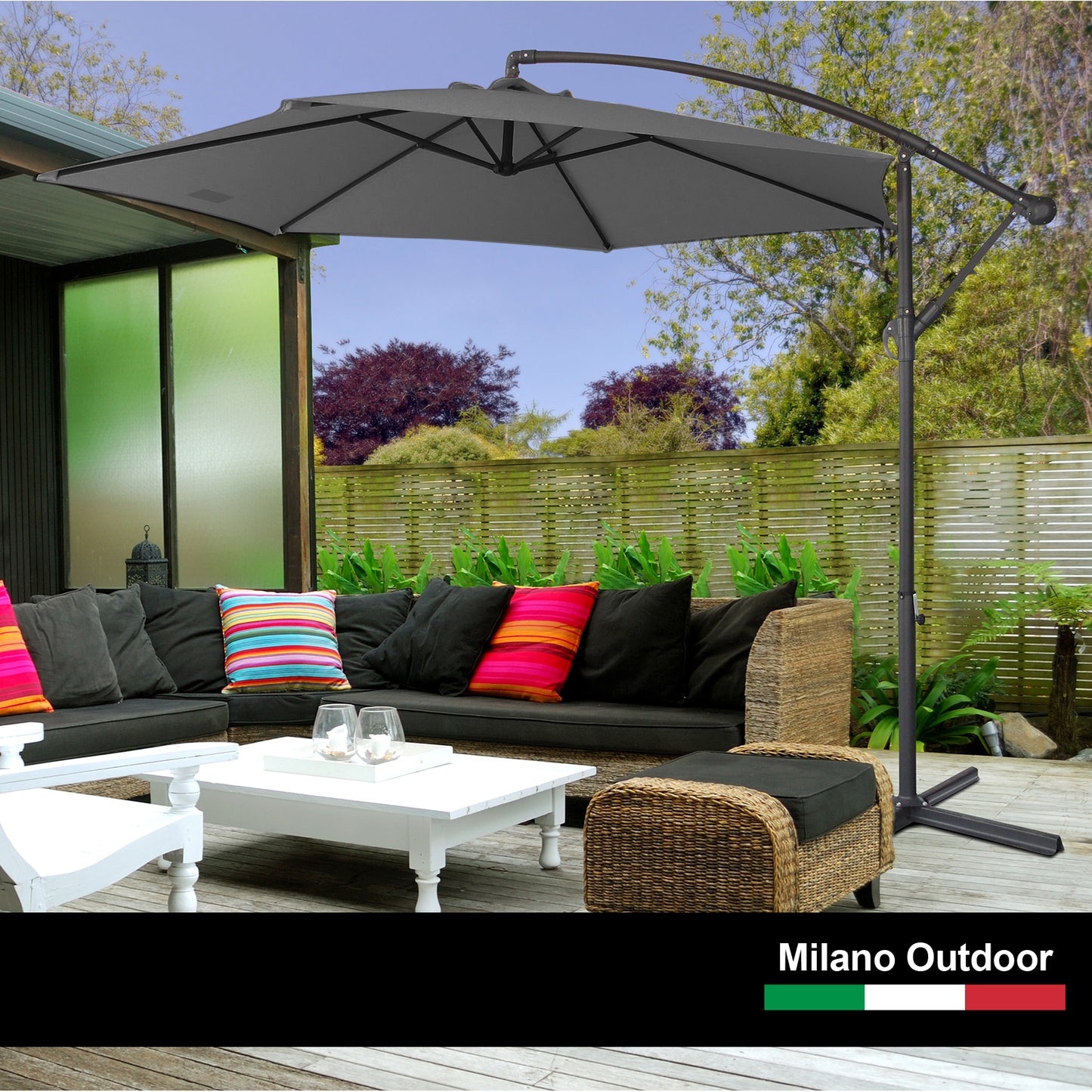 Milano Outdoor 3 Metre Cantilever Umbrella UV Sunshade Garden Patio Deck - Charcoal