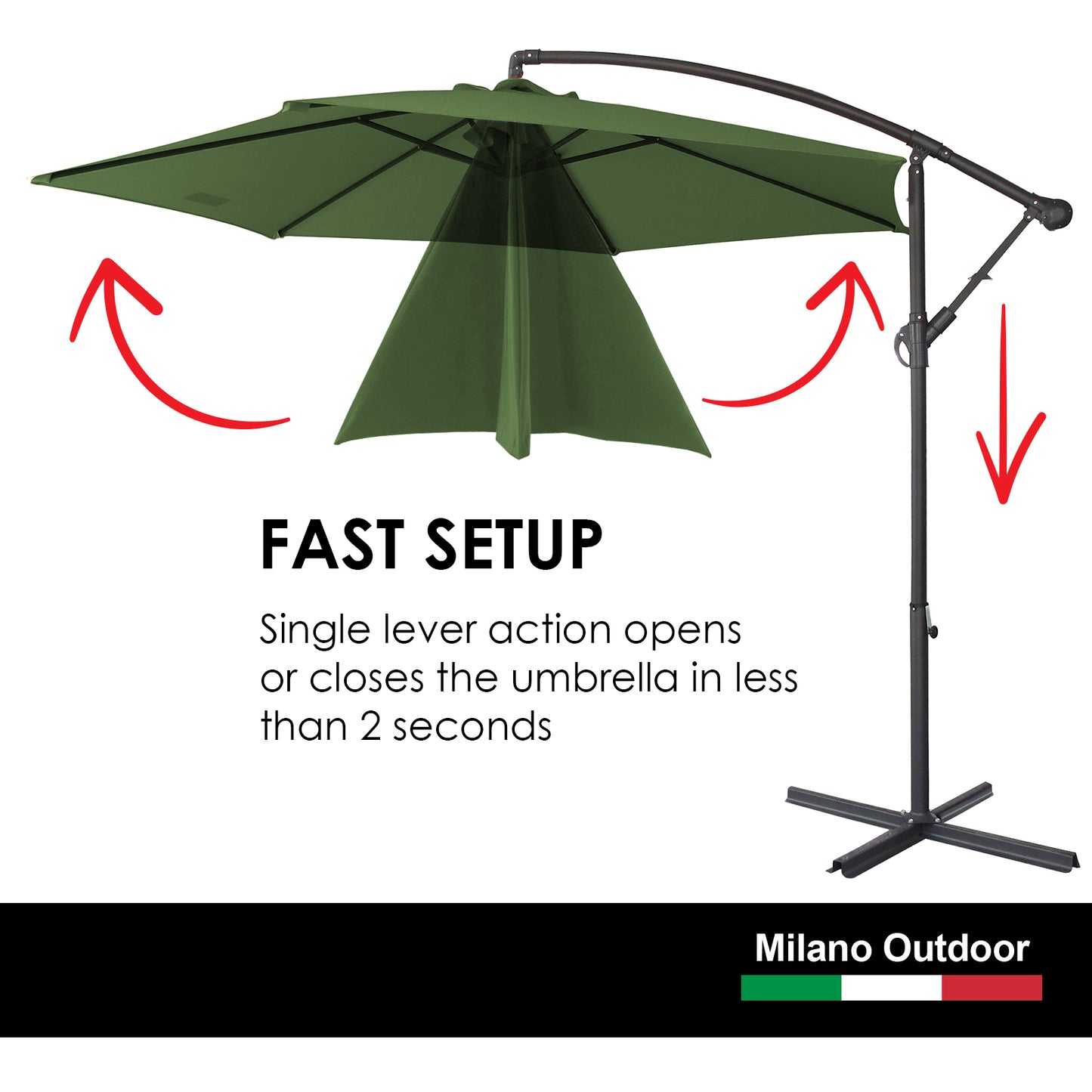 Milano Outdoor 3 Metre Cantilever Umbrella UV Sunshade Garden Patio Deck - Green