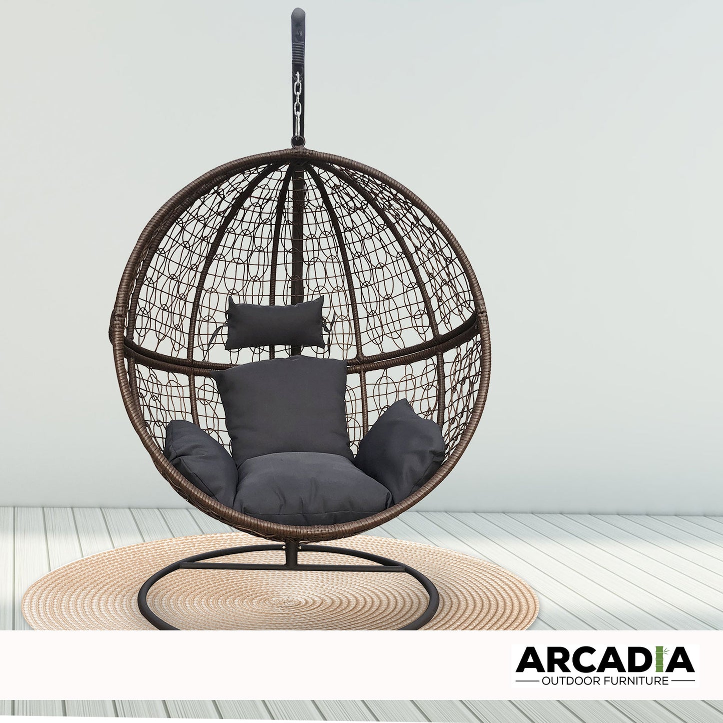 Arcadia Furniture Rocking Egg Chair Outdoor Wicker Rattan Patio Garden Circular - Brown and Grey