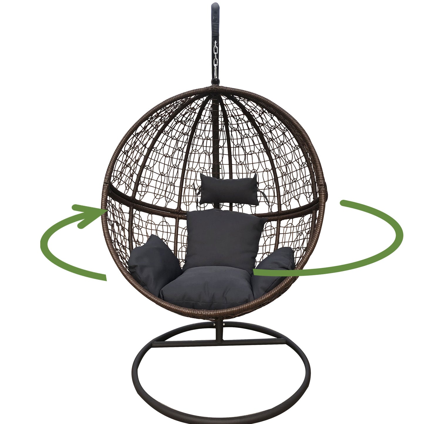 Arcadia Furniture Rocking Egg Chair Outdoor Wicker Rattan Patio Garden Circular - Brown and Grey