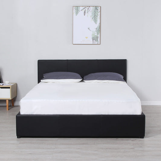 Milano Luxury Gas Lift Bed Frame And Headboard Double Queen King Black Dark Grey - Queen - Black