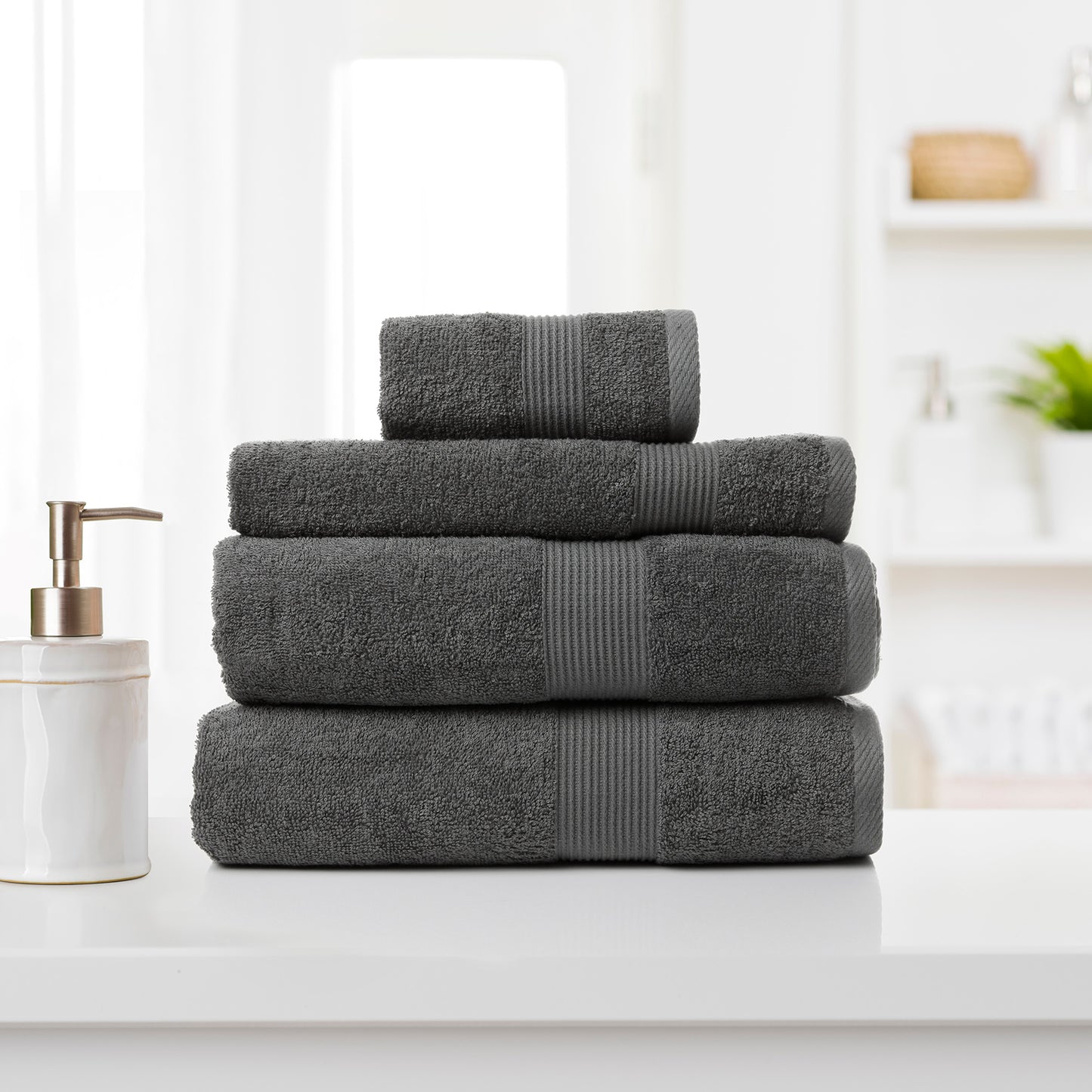 Royal Comfort 4 Piece Cotton Bamboo Towel Set 450GSM Luxurious Absorbent Plush - Granite