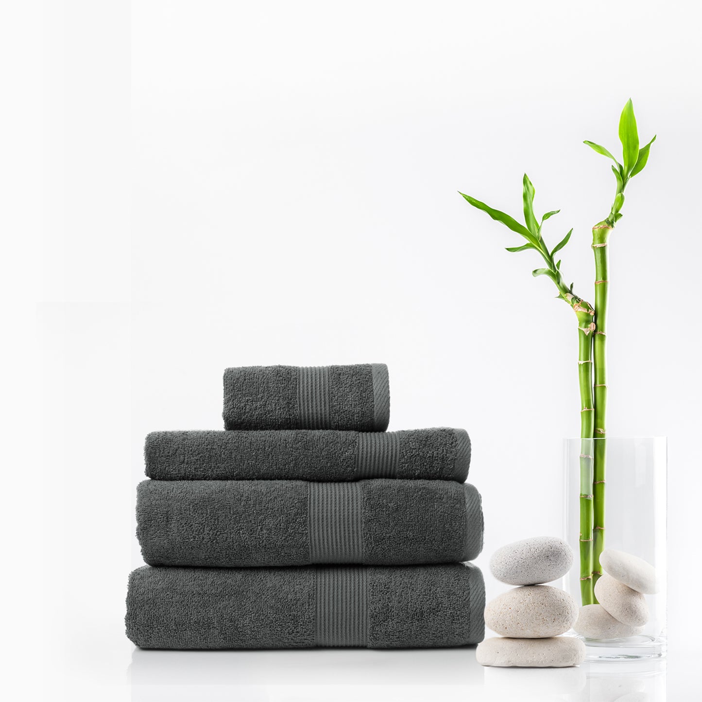 Royal Comfort 4 Piece Cotton Bamboo Towel Set 450GSM Luxurious Absorbent Plush - Granite