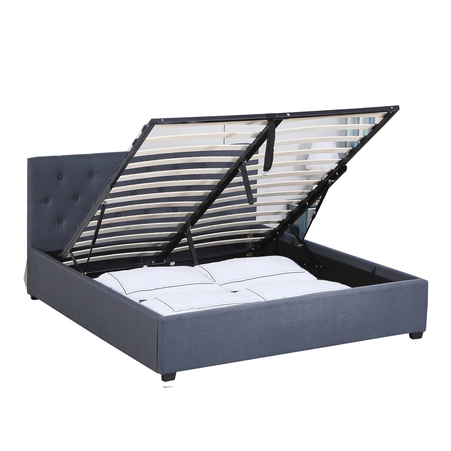 Milano Capri Luxury Gas Lift Bed Frame Base And Headboard With Storage - Double - Charcoal