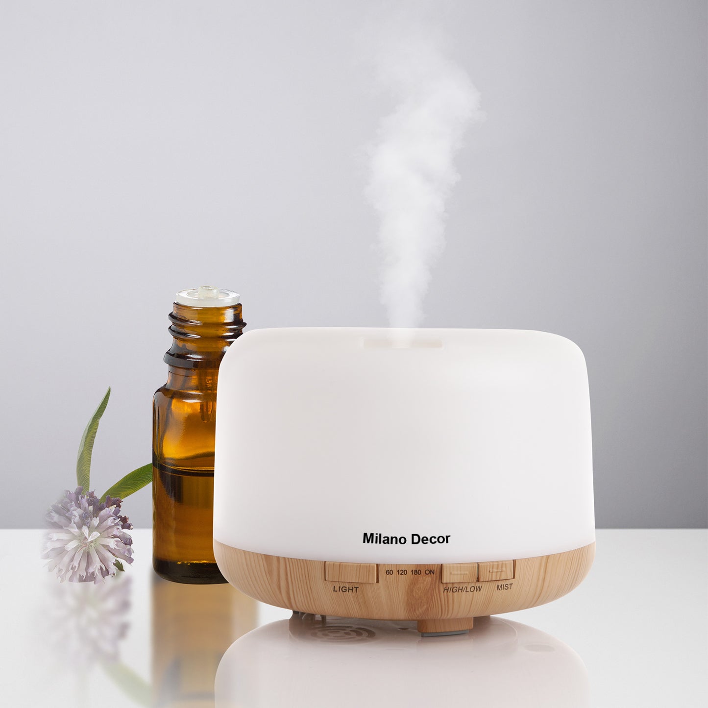 Milano Decor Mood Light Diffuser 500ml Ultrasonic Humidifier With 3 Pack Oils - Light Wood