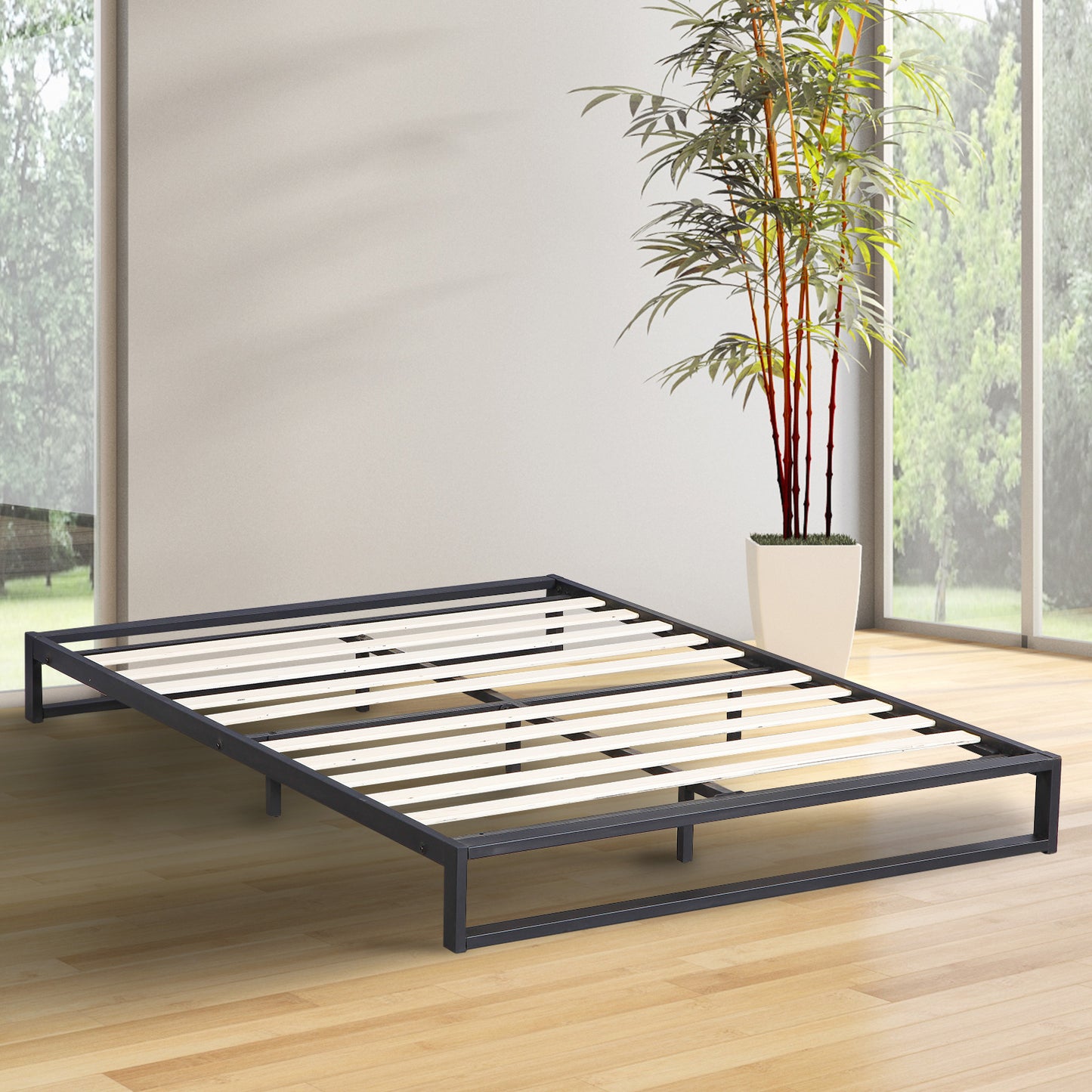 Milano Decor Florence Metal Bed Frame Mattress Base Platform Modern Black - King Single - Black