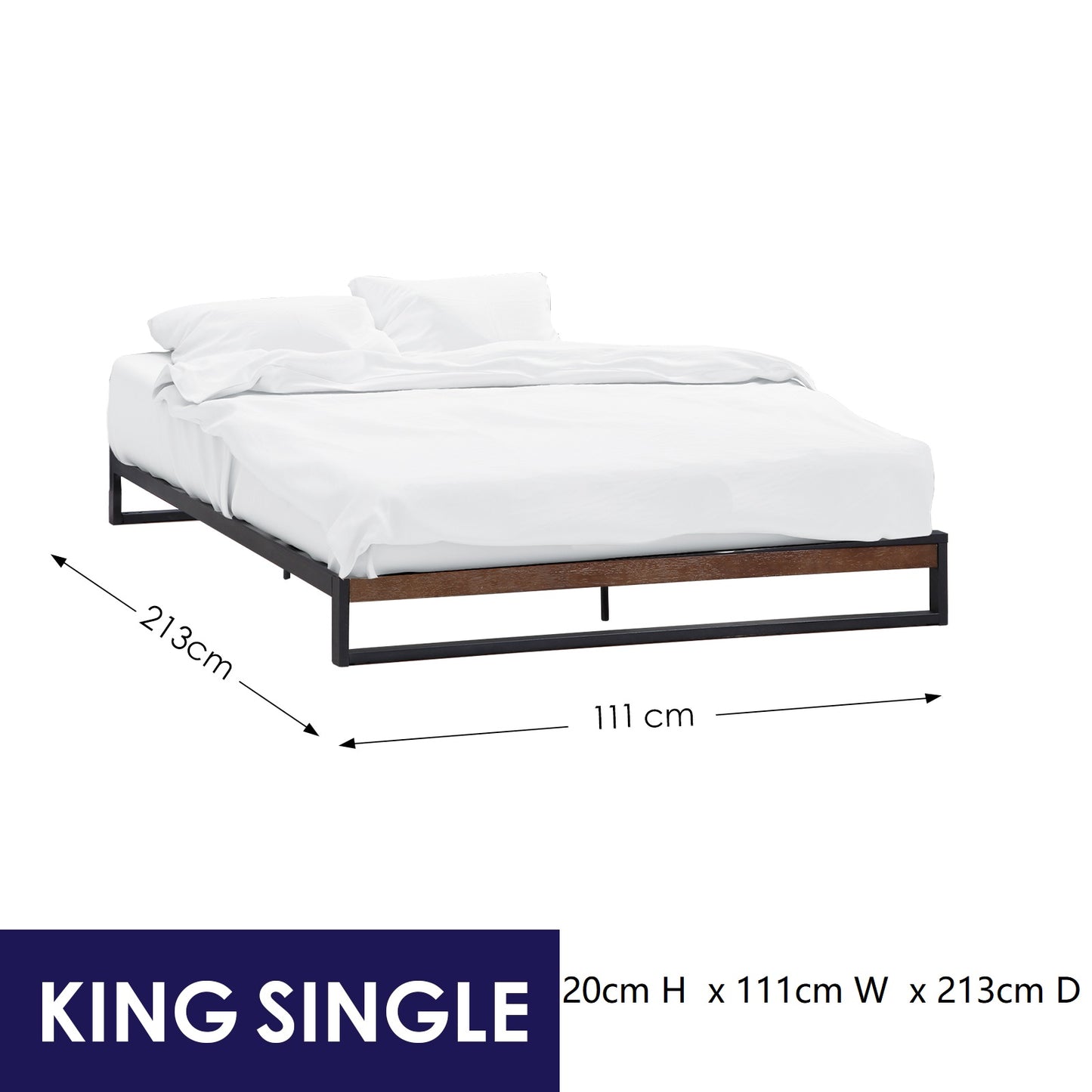 Milano Decor Florence Metal Bed Frame Mattress Base Platform Modern Black - King Single - Black