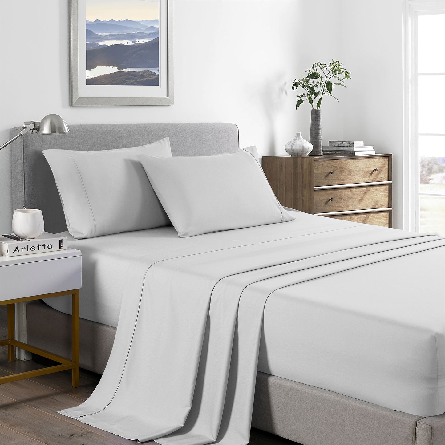 Royal Comfort 2000 Thread Count Bamboo Cooling Sheet Set Ultra Soft Bedding - Single - Pearl Stone