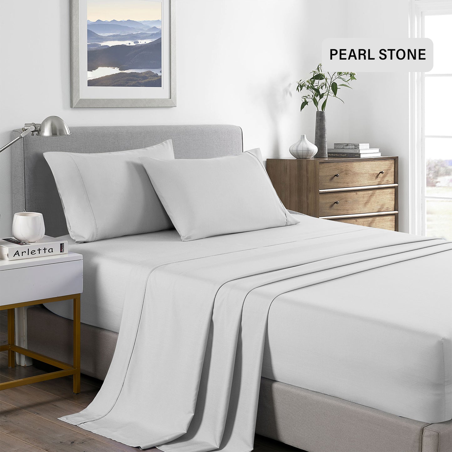 Royal Comfort 2000 Thread Count Bamboo Cooling Sheet Set Ultra Soft Bedding - Double - Pearl Stone