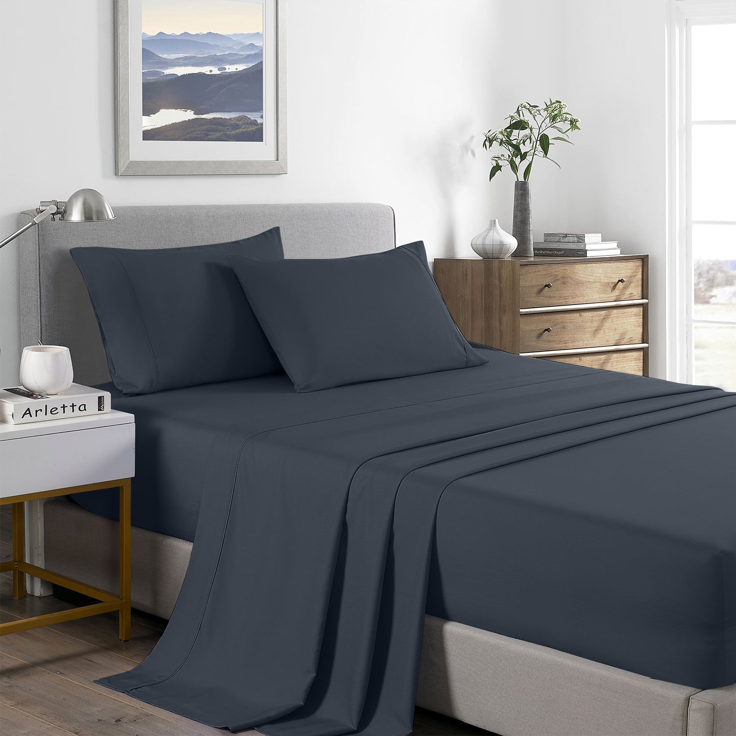 Royal Comfort 2000 Thread Count Bamboo Cooling Sheet Set Ultra Soft Bedding - King - Charcoal