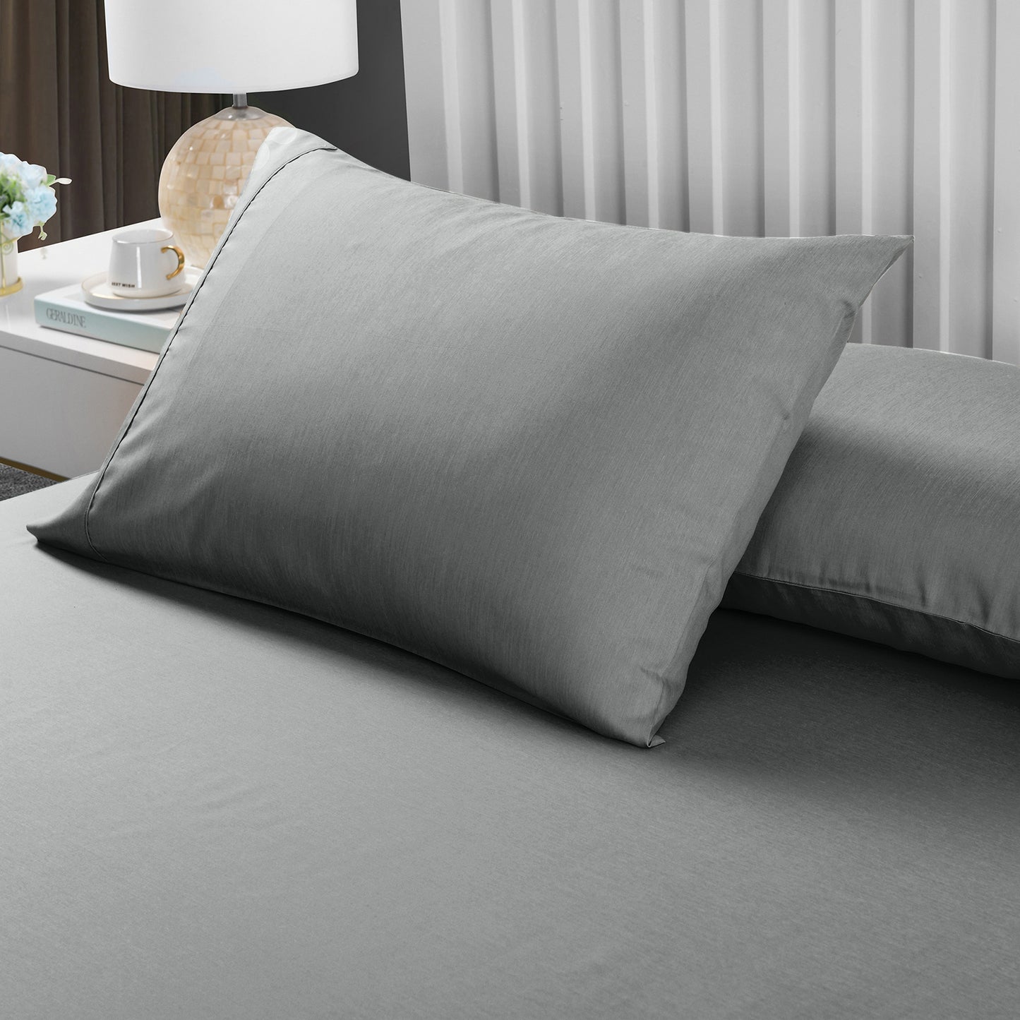 Royal Comfort 2000TC 3 Piece Fitted Sheet and Pillowcase Set Bamboo Cooling - Queen - Mid Grey