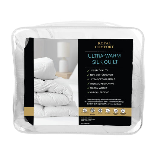 Royal Comfort 800GSM Silk Blend Quilt Duvet Ultra Warm Winter Weight Doona - Double - White