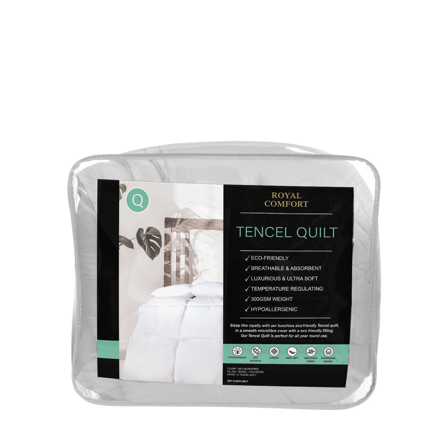 Royal Comfort Tencel Blend Quilt 300GSM Doona Eco Friendly Breathable All Season - King - White