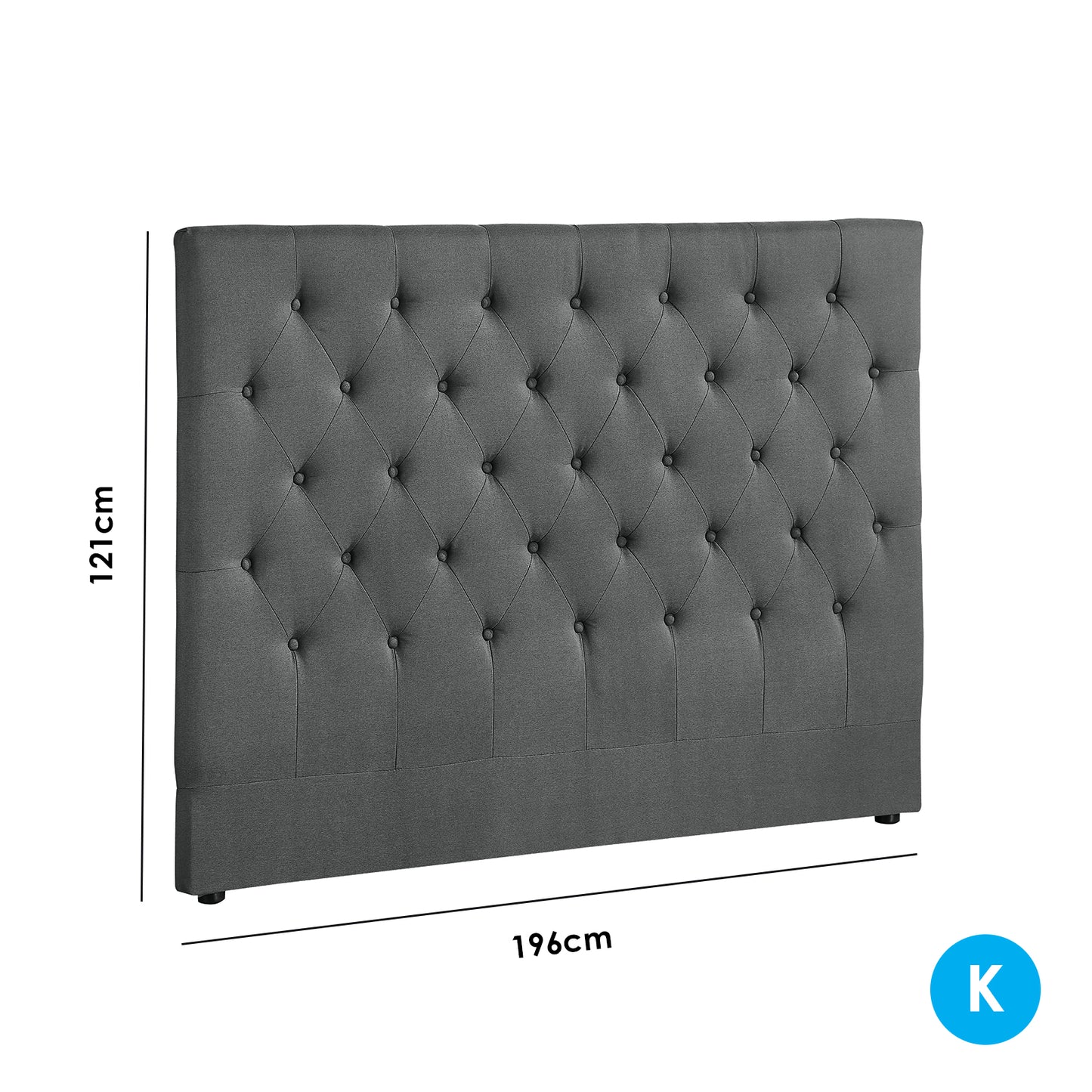 Milano Decor Madrid Tufted Charcoal Bed Head Headboard Bedhead Upholstered - King - Charcoal