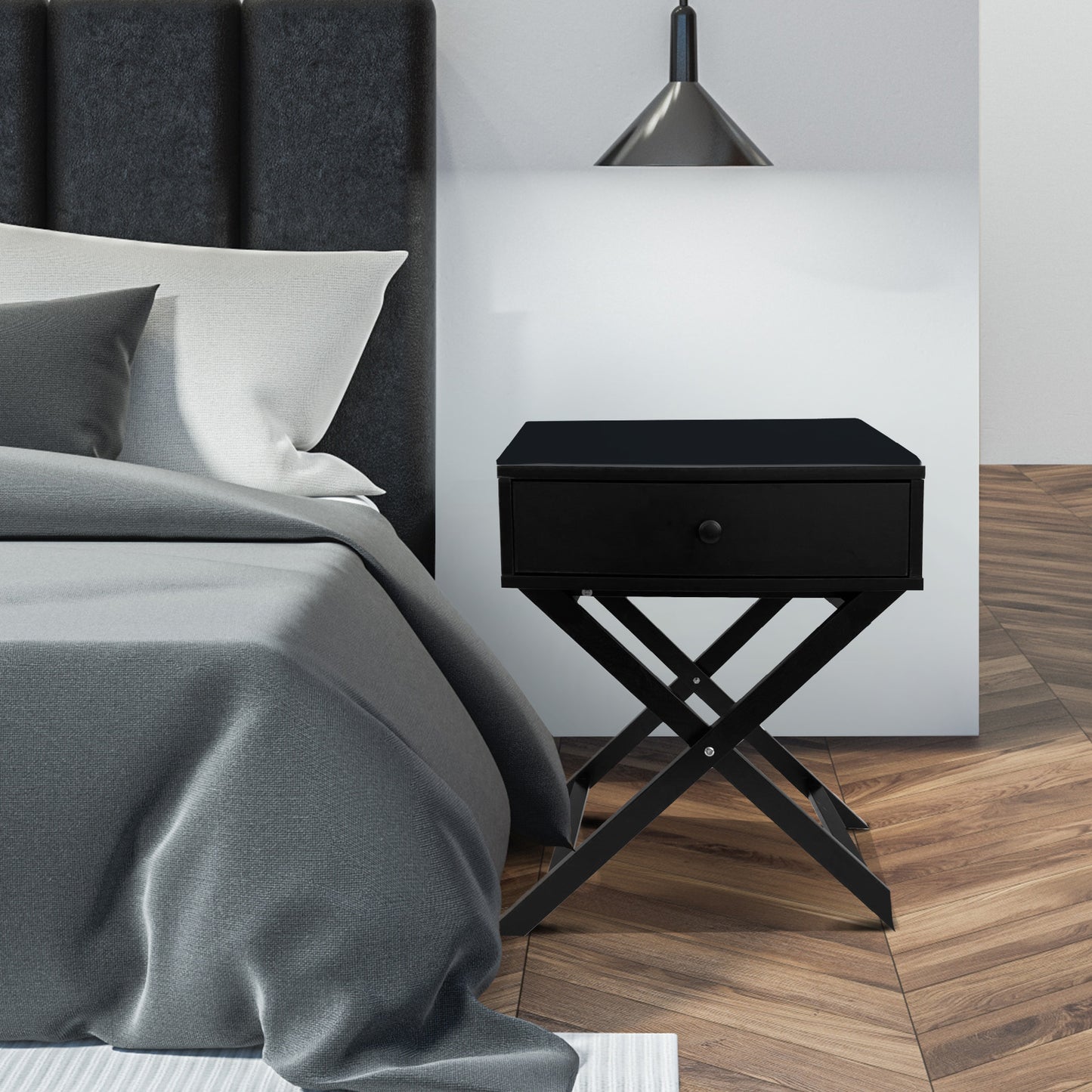 Milano Decor Bedside Table Surry Hills Black Storage Cabinet Bedroom - One Pack - Black