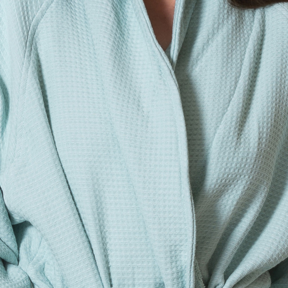 Royal Comfort 100% Cotton Bathrobe Waffle Unisex Ultra Soft Absorbent Durable - Small - Aqua