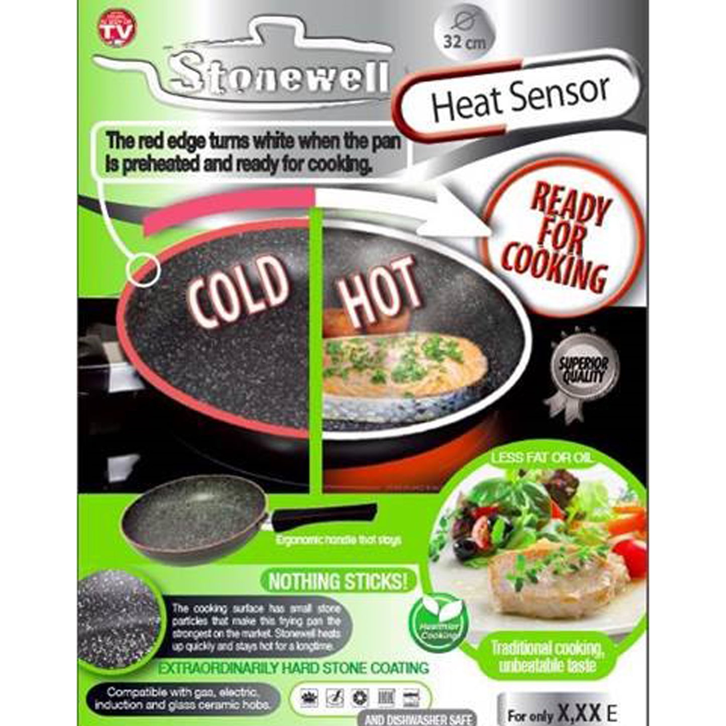 Stonewell 32cm Pan With Heat Sensor Kitchen Non Stick Cookware