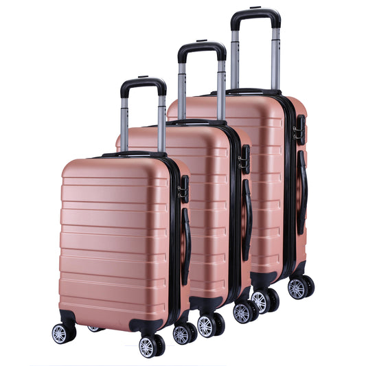 Milano XPander 3pc ABS Luggage Suitcase Luxury Hard Case Shockproof Travel Set - Rose Gold