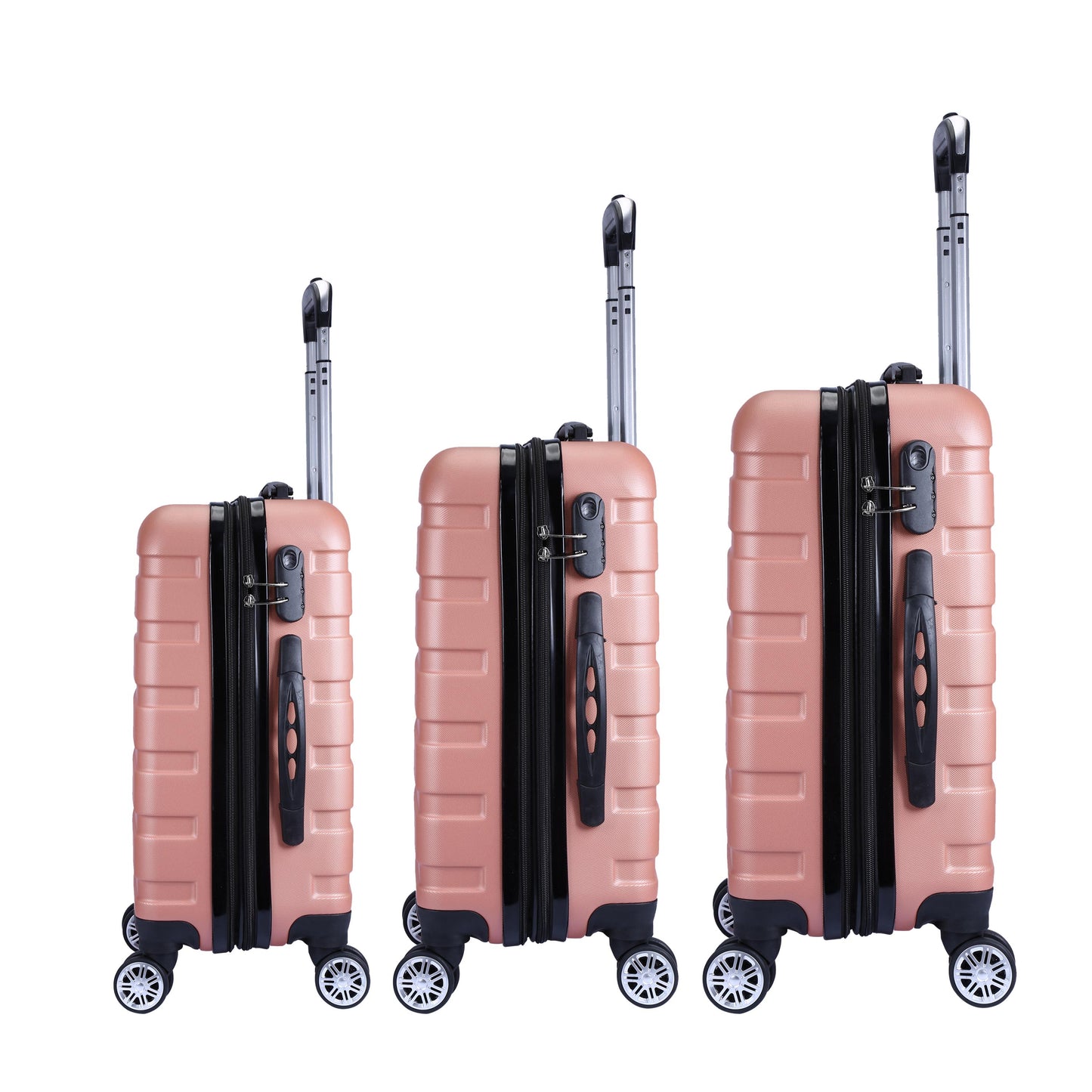 Milano XPander 3pc ABS Luggage Suitcase Luxury Hard Case Shockproof Travel Set - Rose Gold