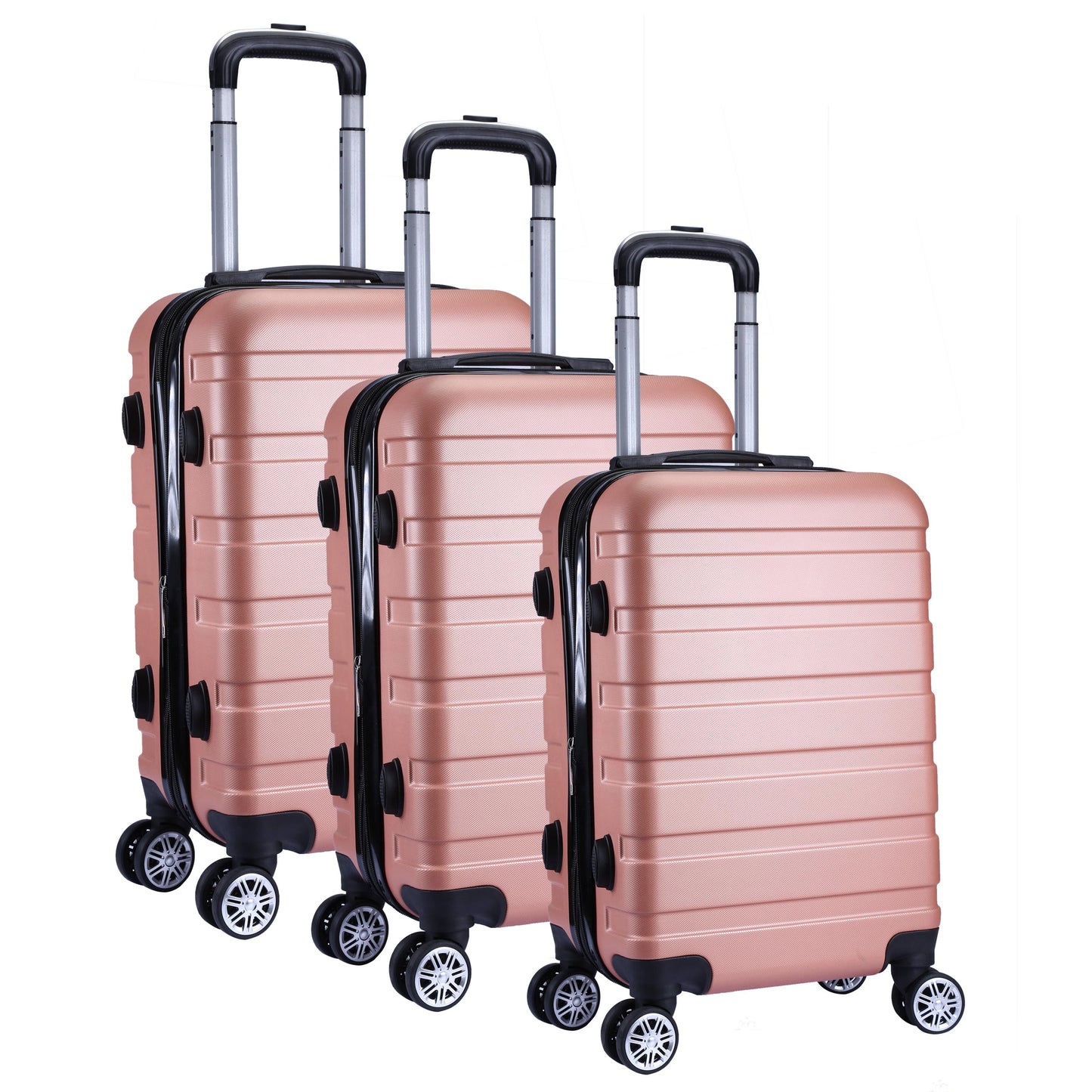 Milano XPander 3pc ABS Luggage Suitcase Luxury Hard Case Shockproof Travel Set - Rose Gold