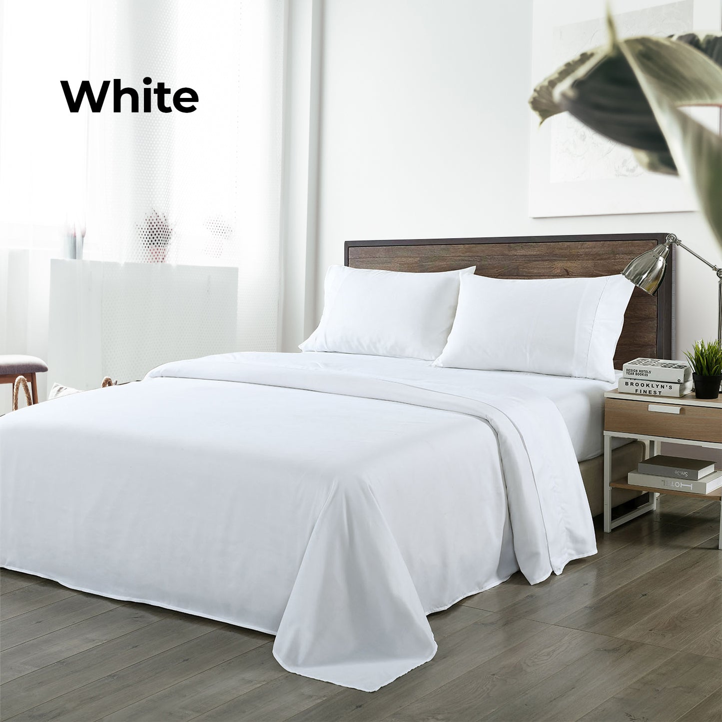 Royal Comfort Bamboo Blended Sheet & Pillowcases Set 1000TC Ultra Soft Bedding - Double - White