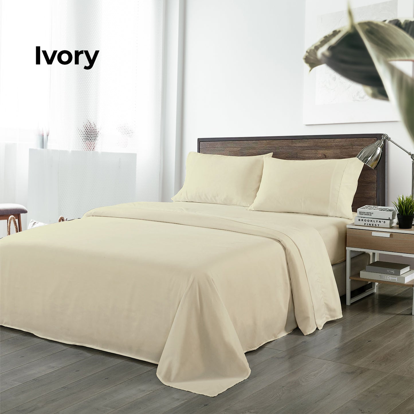 Royal Comfort Bamboo Blended Sheet & Pillowcases Set 1000TC Ultra Soft Bedding - Queen - Ivory