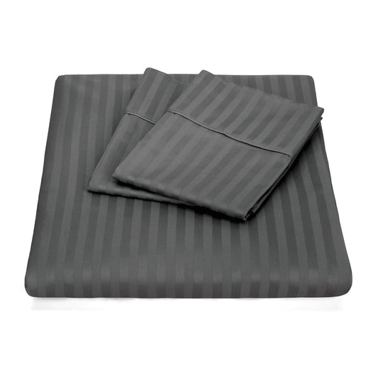 Kensington 1200 Thread Count 100% Egyptian Cotton Sheet Set Stripe Hotel Grade - Mega Queen - Charcoal