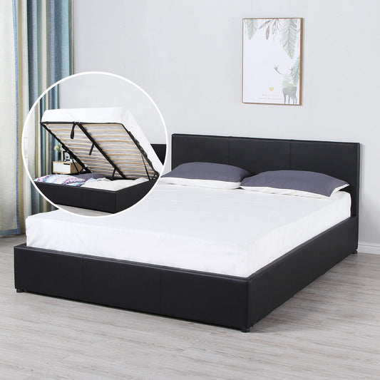 Milano Luxury Gas Lift Bed Frame And Headboard Queen King Black Beige Dark Grey - Queen - Black