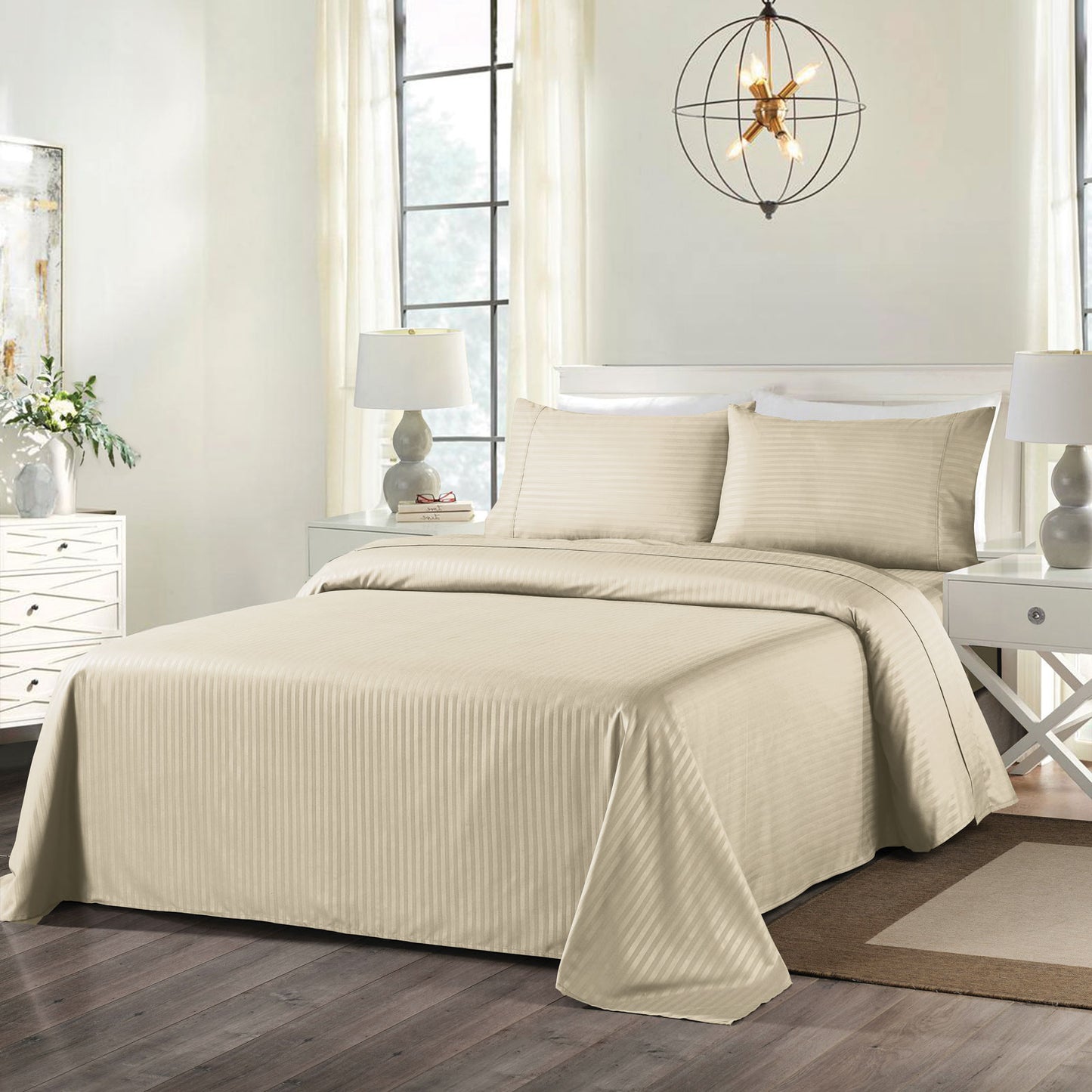 Royal Comfort Cooling Bamboo Blend Sheet Set Striped 1000 Thread Count Pure Soft - Double - Sand