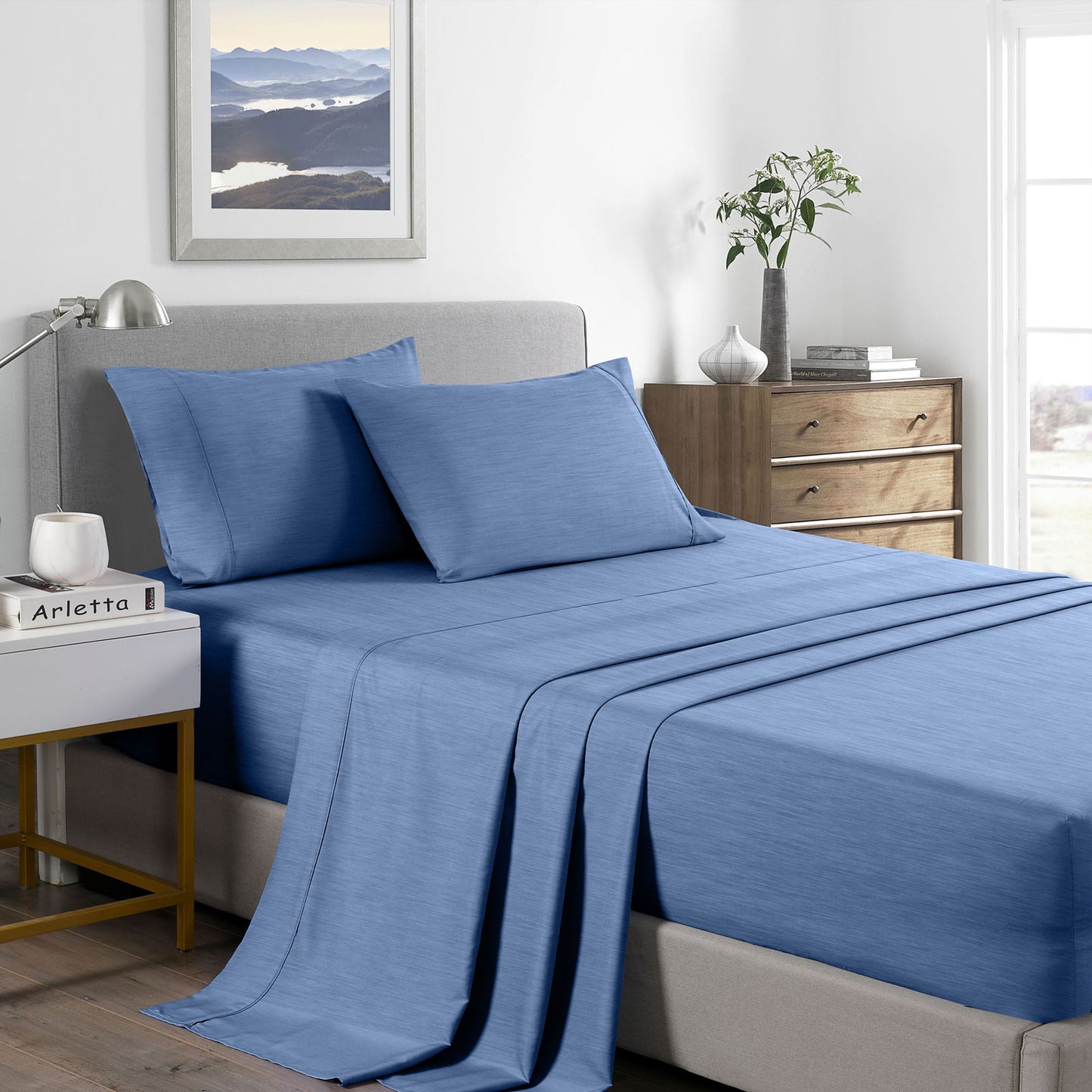 Royal Comfort 2000 Thread Count Bamboo Cooling Sheet Set Ultra Soft Bedding - King Single - Denim