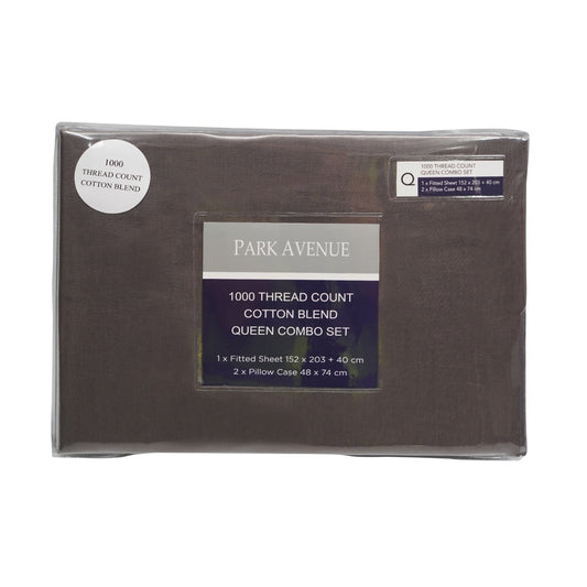 Park Avenue 1000TC Cotton Blend Sheet & Pillowcases Set Hotel Quality Bedding - Single - Charcoal