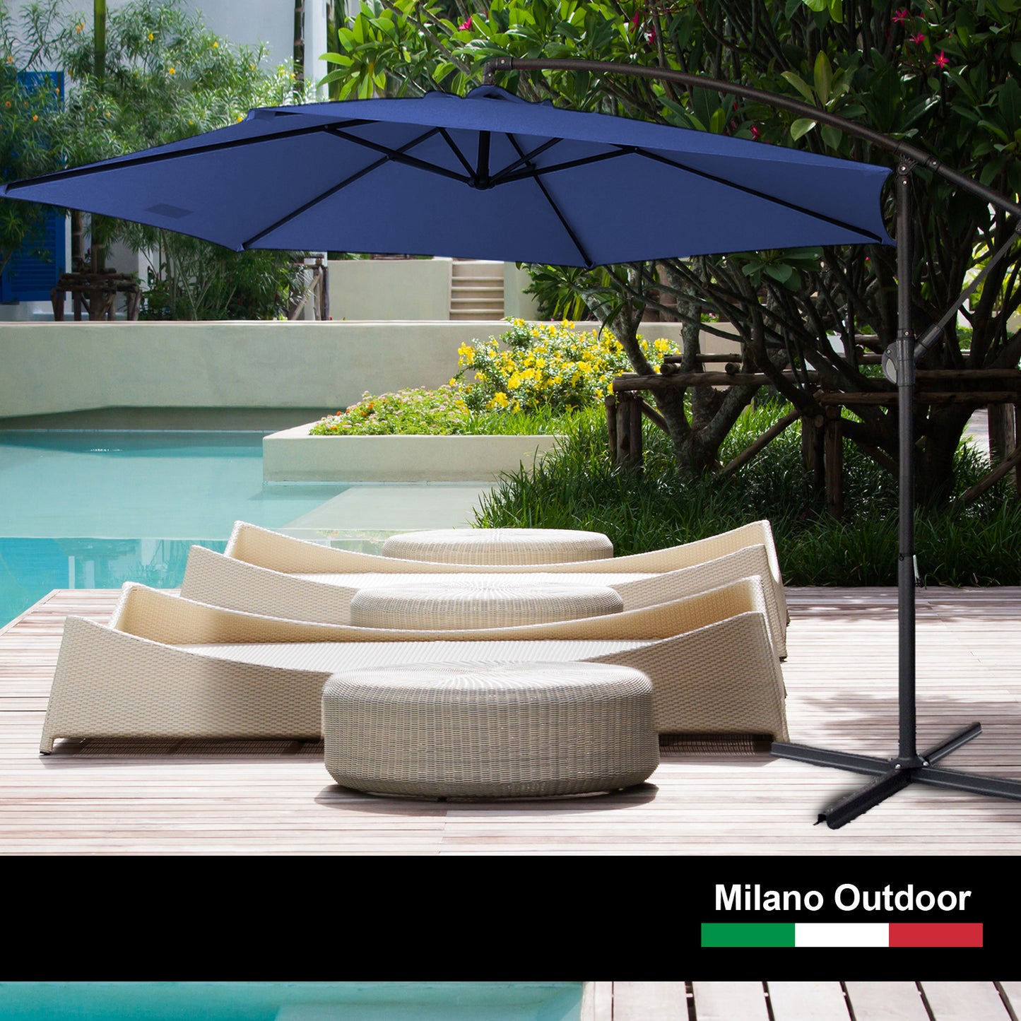 Milano 3M Outdoor Umbrella Cantilever With Protective Cover Patio Garden Shade - Navy