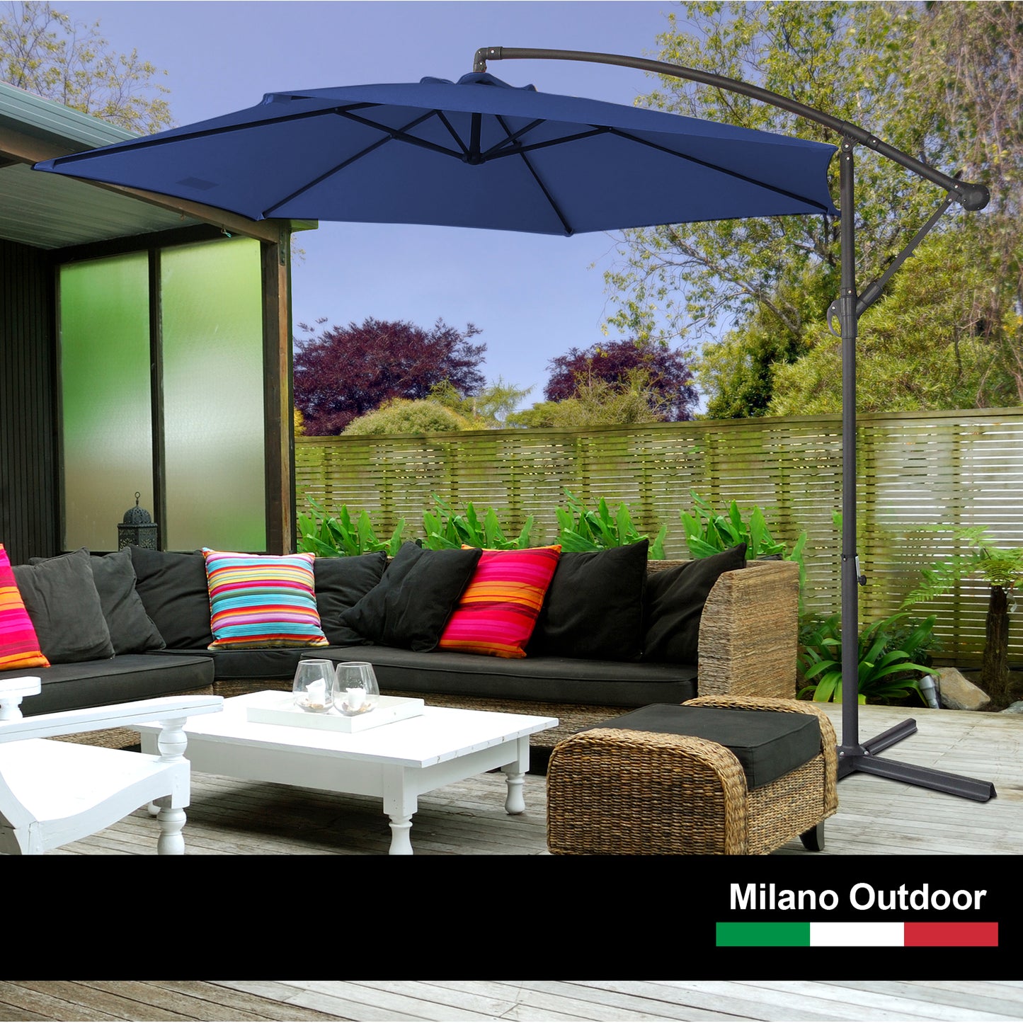 Milano 3M Outdoor Umbrella Cantilever With Protective Cover Patio Garden Shade - Navy