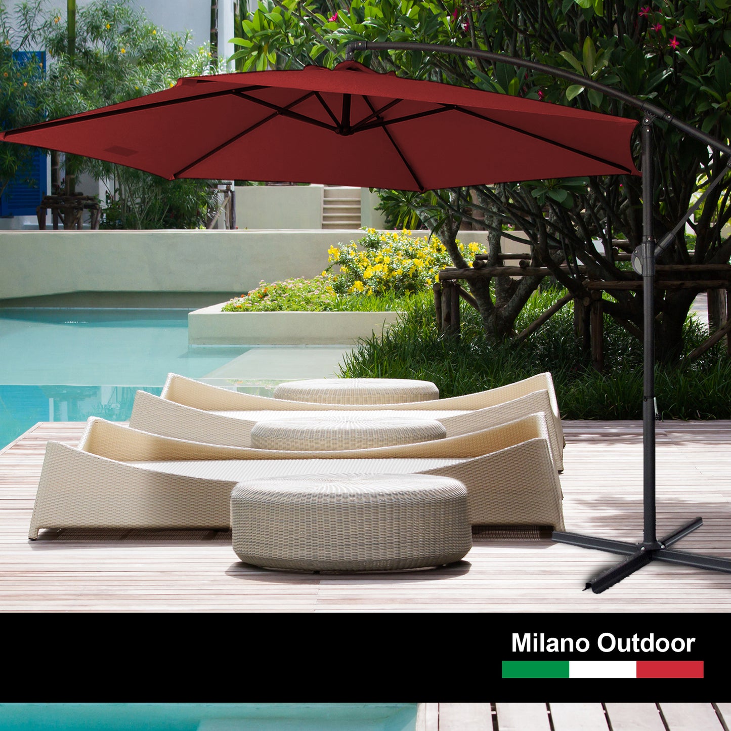 Milano 3M Outdoor Umbrella Cantilever With Protective Cover Patio Garden Shade - Crimson