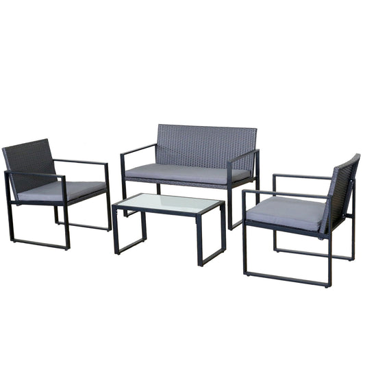 Milano Outdoor Furniture 4pc Rattan Patio Setting Coffee Table Chairs Set Garden