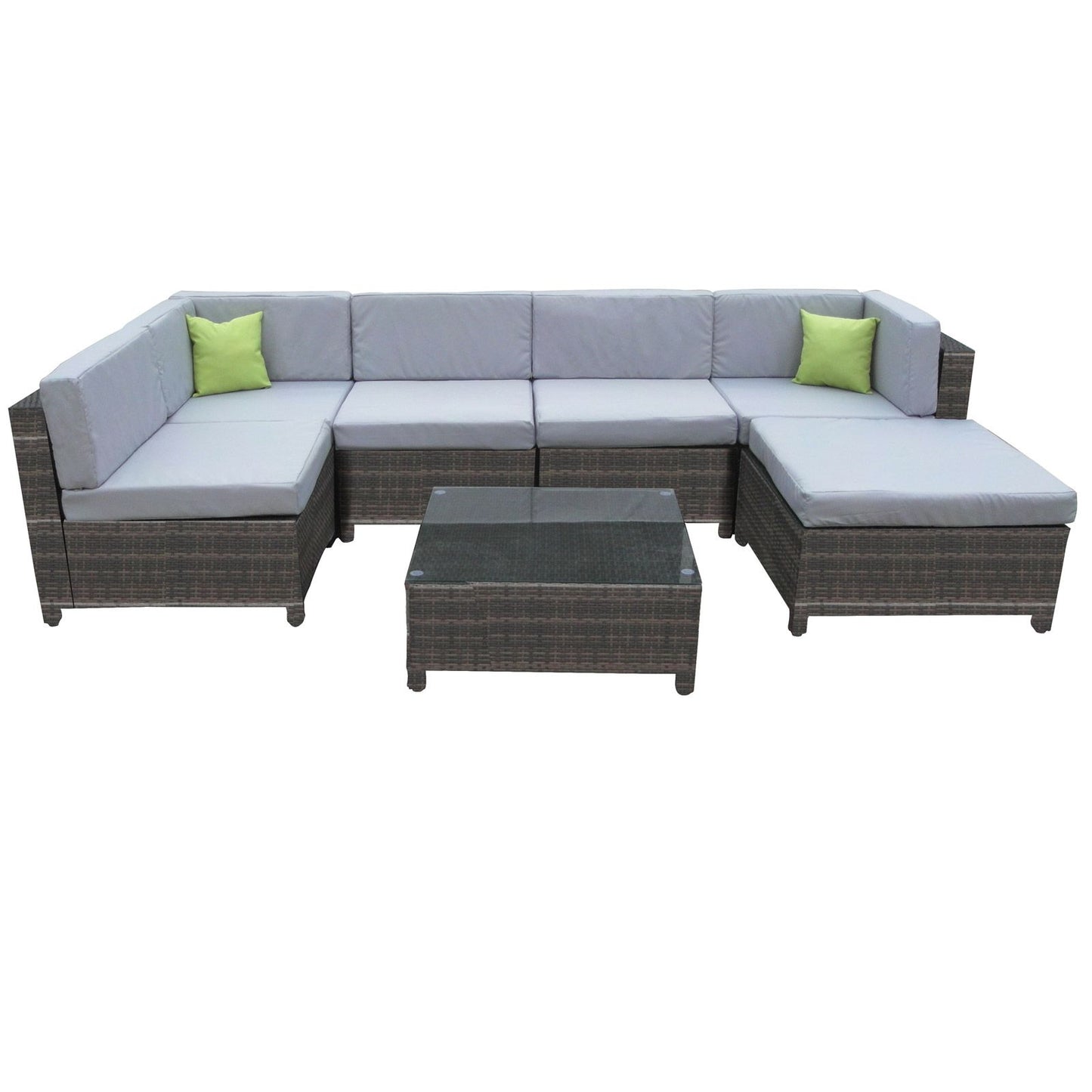 Milano 7 Piece Wicker Rattan Sofa Set Oatmeal Grey Outdoor Lounge Furniture