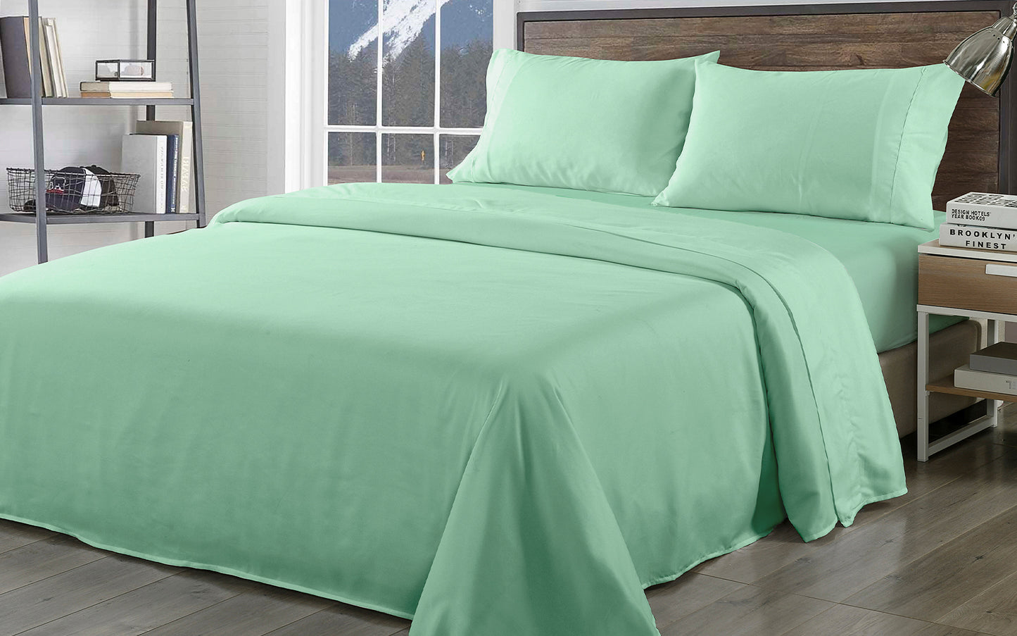 Royal Comfort Bamboo Blend Sheet Set 1000TC and Bamboo Pillows 2 Pack Ultra Soft - Queen - Green Mist