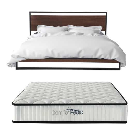Azure Wood Bed Frame With Comforpedic Mattress Package Deal Bedroom Set - King - White Brown