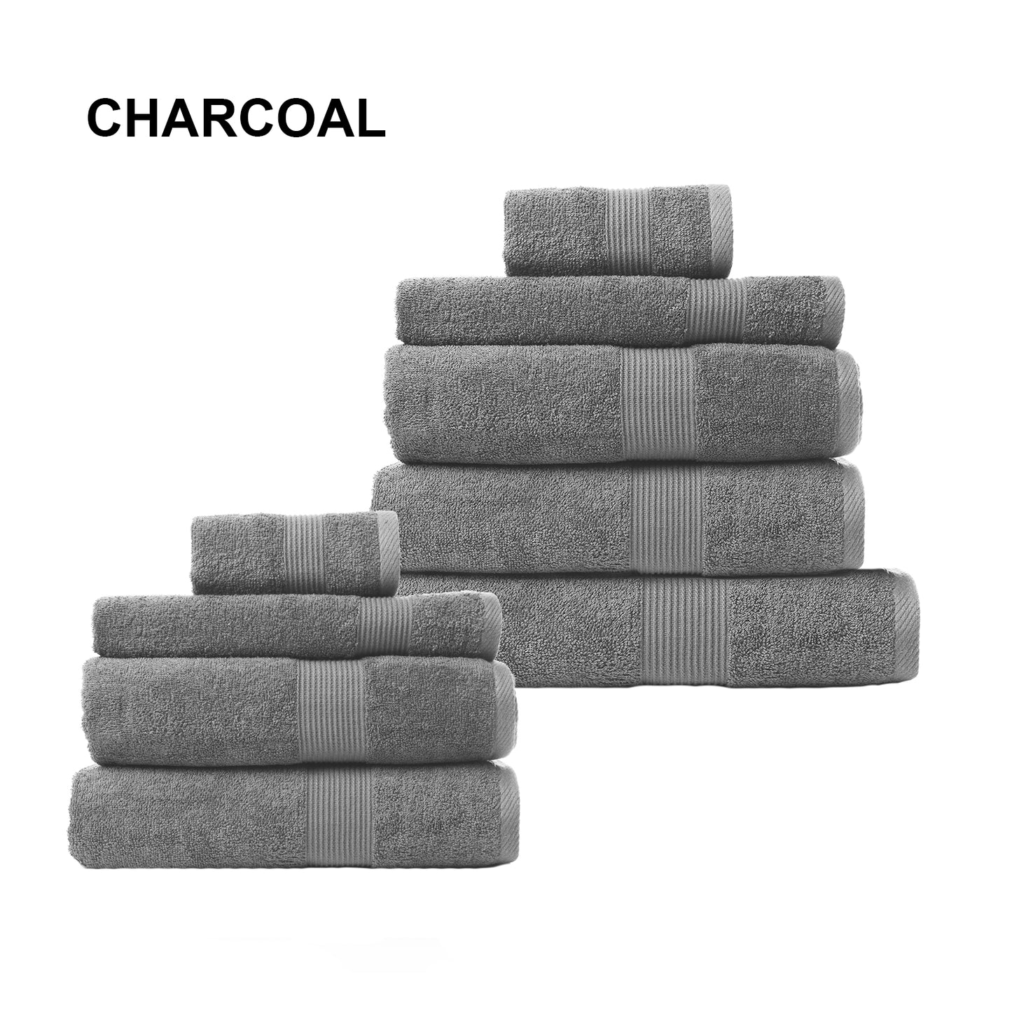 Royal Comfort 9 Piece Cotton Bamboo Towel Bundle Set 450GSM Luxurious Absorbent - Charcoal