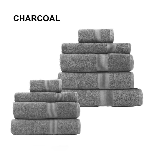 Royal Comfort 9 Piece Cotton Bamboo Towel Bundle Set 450GSM Luxurious Absorbent - Charcoal