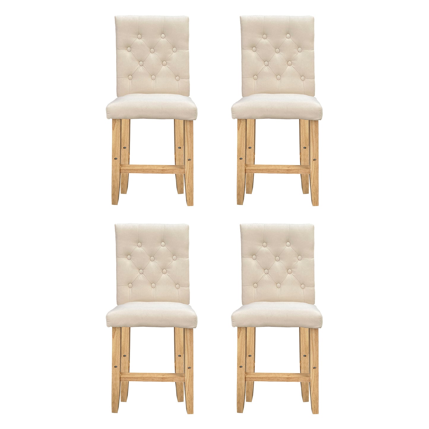 Milano Decor Hamptons Barstool Cream Chairs Kitchen Dining Chair Bar Stool - Four Pack - Cream