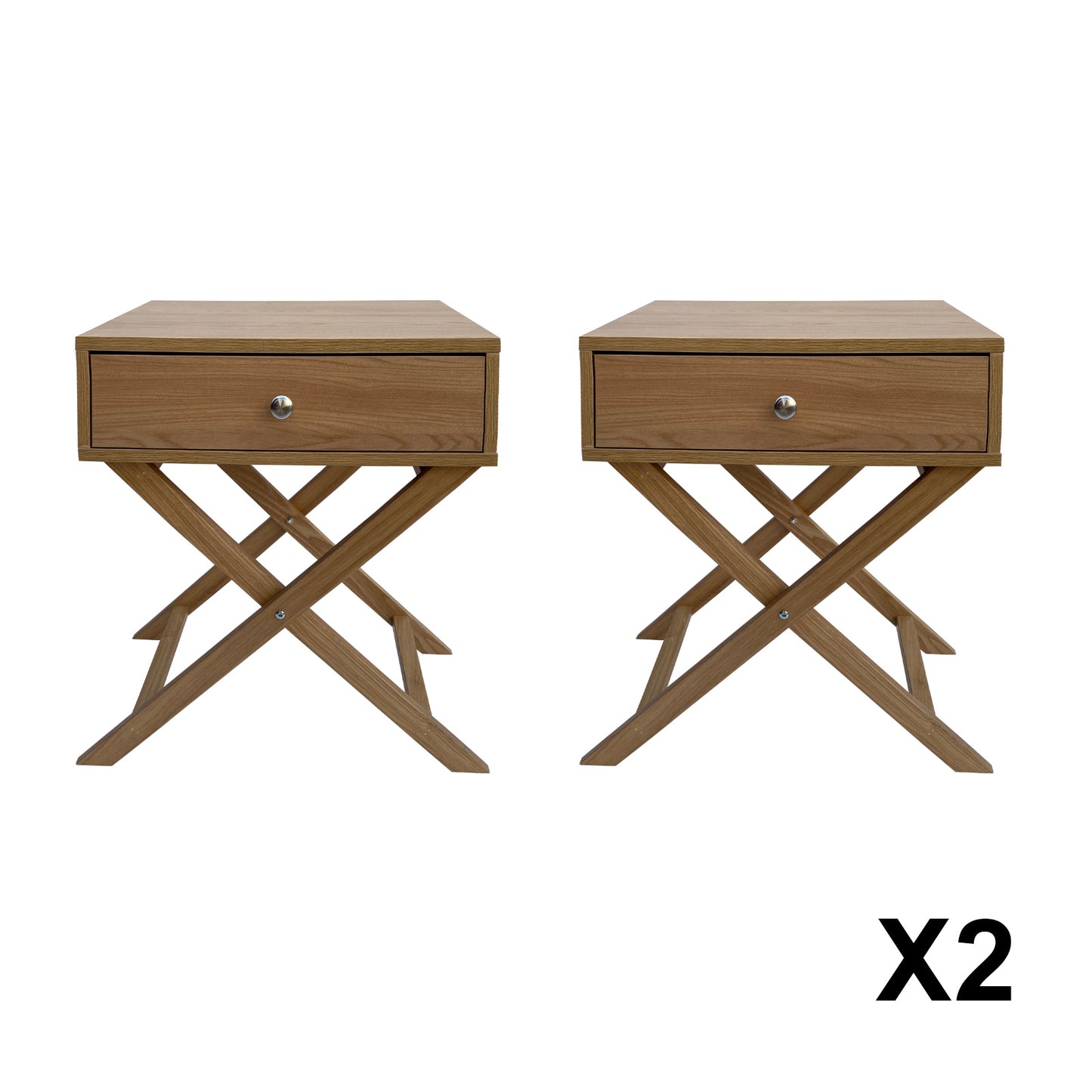 Milano Decor Bedside Table Surry Hills Oak Storage Cabinet Bedroom - Two Pack - Oak