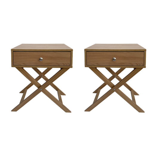 Milano Decor Bedside Table Surry Hills Oak Storage Cabinet Bedroom - Two Pack - Oak