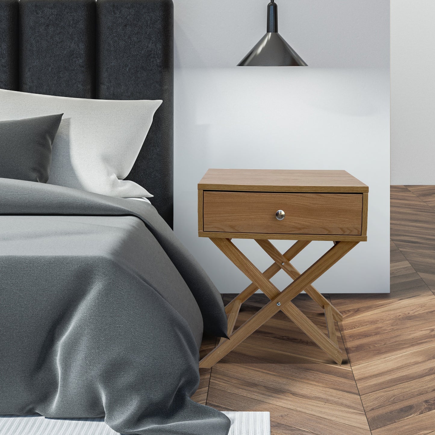 Milano Decor Bedside Table Surry Hills Oak Storage Cabinet Bedroom - Two Pack - Oak