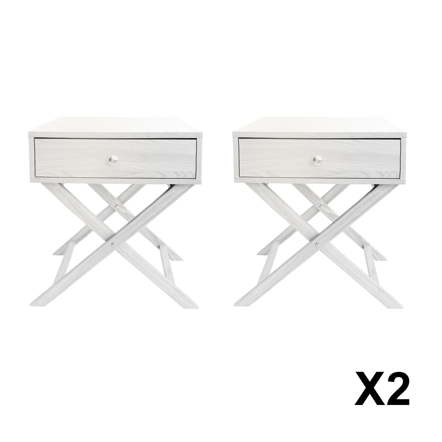 Milano Decor Bedside Table Surry Hills White Storage Cabinet Bedroom - Two Pack - White