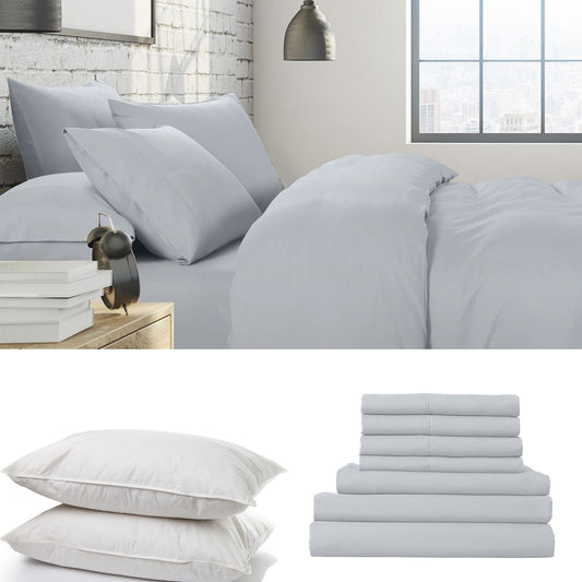1500 Thread Count 6 Piece Combo And 2 Pack Duck Feather Down Pillows Bedding Set - Queen - Indigo