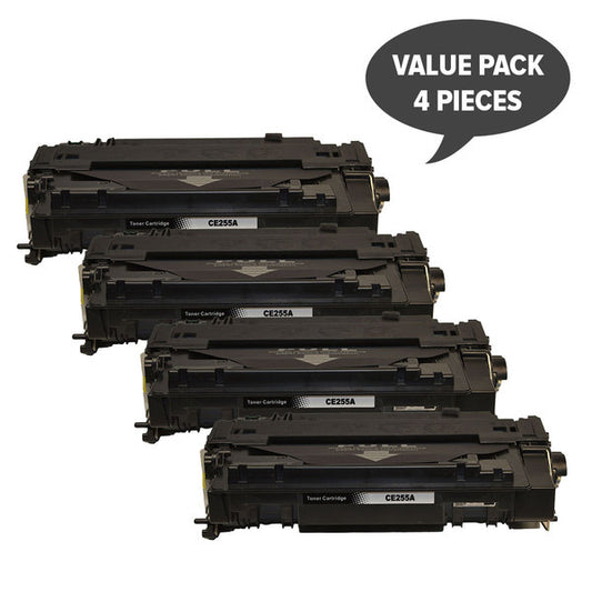 HP Compatible CE255A #55A Black Compatible Laser Toner x 4