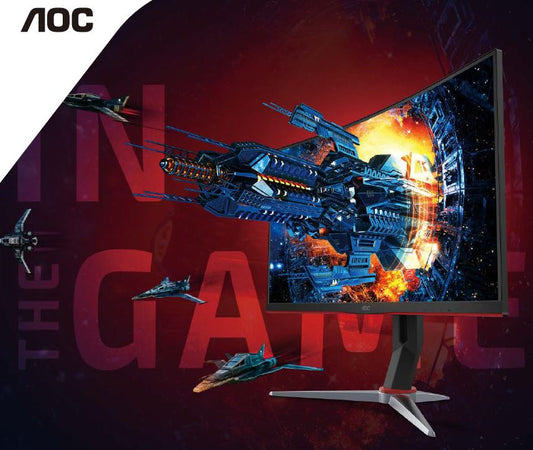 AOC 27\' Curved VA QHD 1500R, Free-Sync Premium, 1ms, 144Hz, HDR Mode DP, HDMI, VGA, HAS, Flicker Free, Low Blue Mode, VESA 100x100 Gaming Monitor